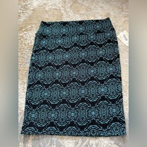 NWT LuLaRoe Women’s Black Teal Geometric Print Cassie Pencil Skirt Size XL